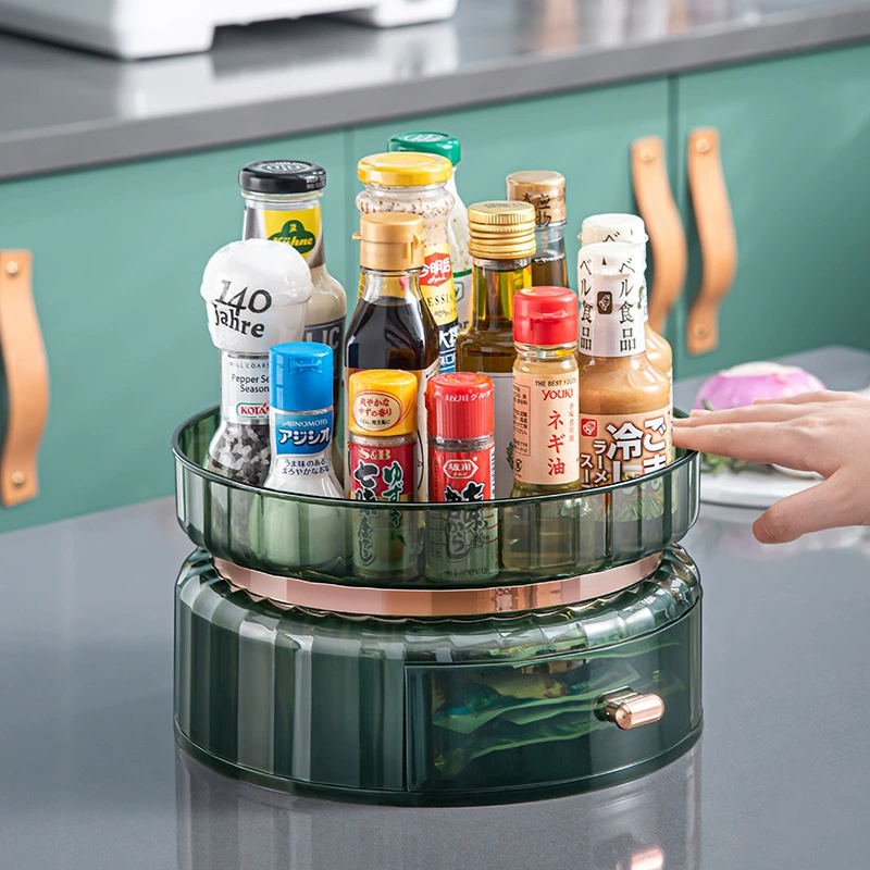 Kitchen rotating condiment storage rack countertop condiments oil salt sauce vinegar storage rack seasoning jar storage artifact