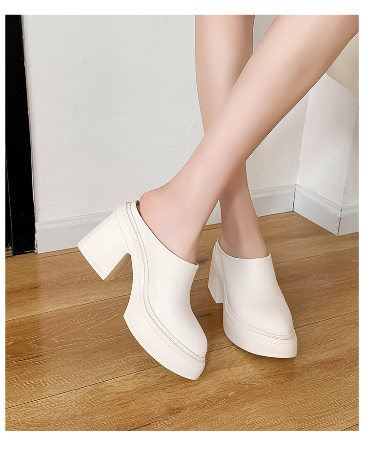 Dép mule nữ mũi nhọn đế xuồng chống nước gót cao 10cm — đen, màu hồng, Màu trắng nhạt chi tiết 17