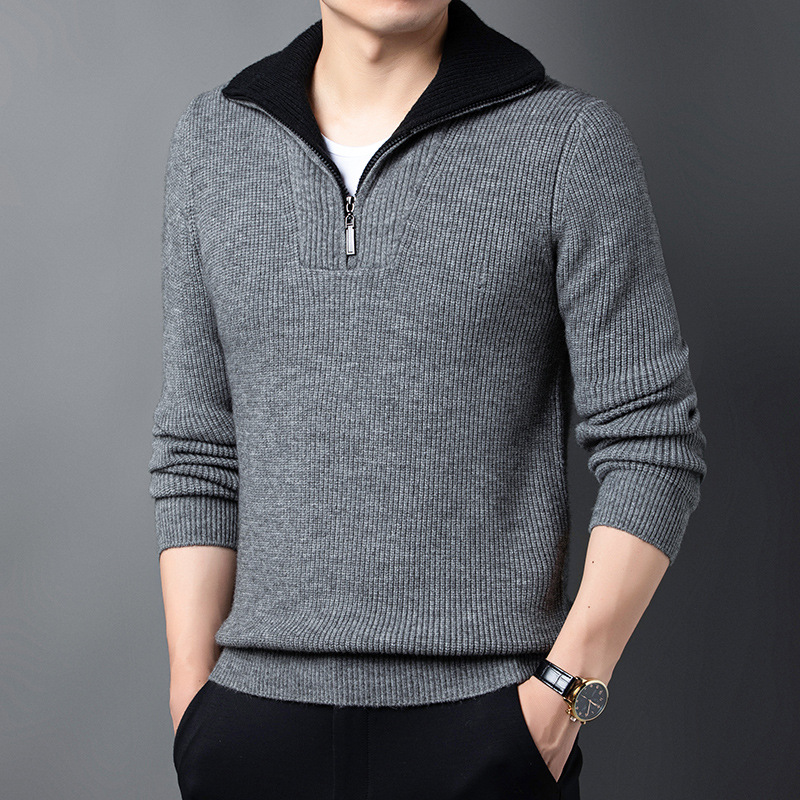 秋冬男士可翻高领半拉链加厚保暖羊毛衫宽松休闲纯色针织男毛衣潮