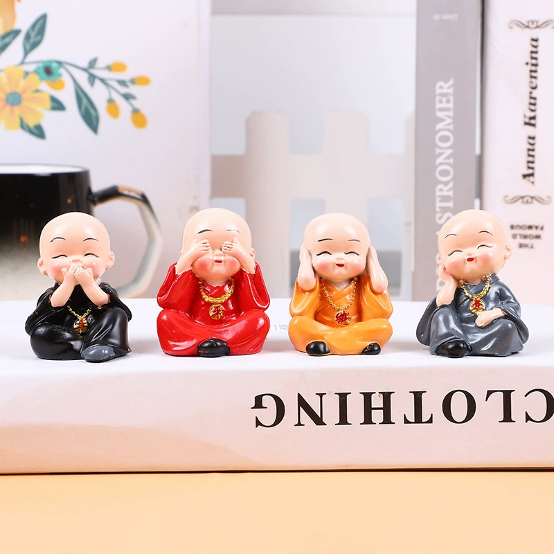 Автомобильные украшения с изображением четырех маленьких монахов, детей-ученых боевых искусств Шаолинь, персонализированные фигурки из смолы, декоративные элементы для интерьера автомобиля.