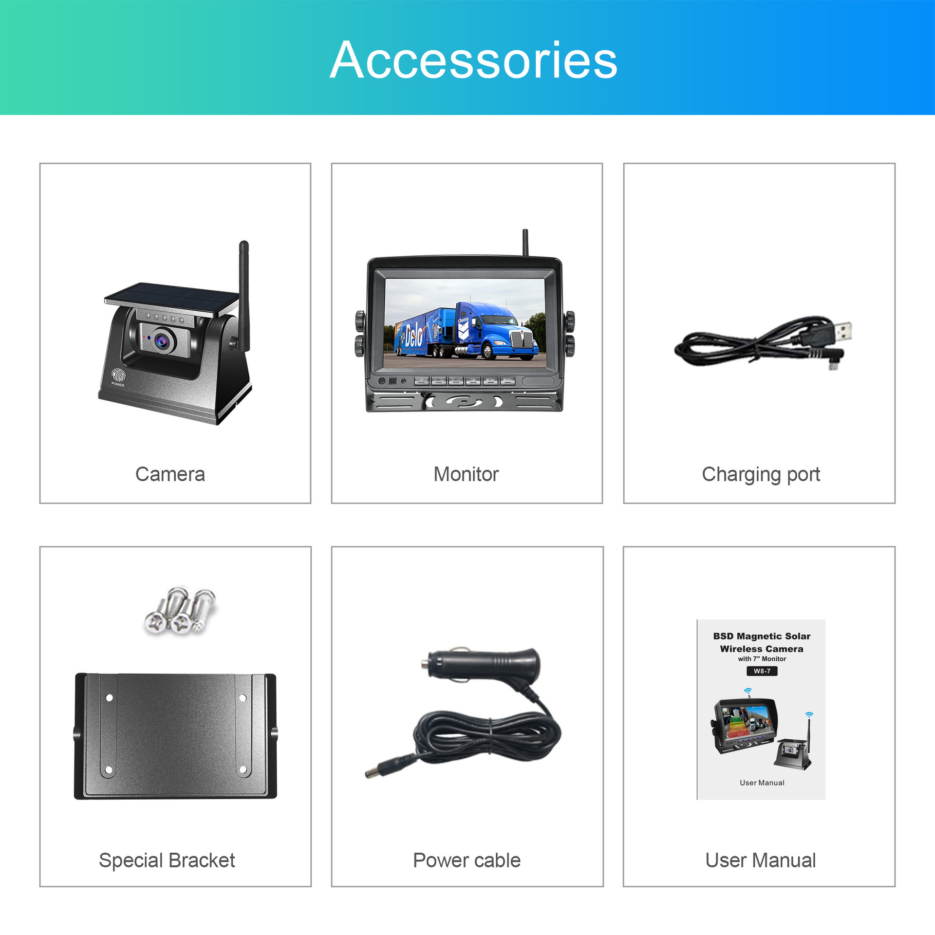 7inch Truck Wireless Wifi Solar Camera Hd Car Reversing Image Bsd Car Navigation Recorder