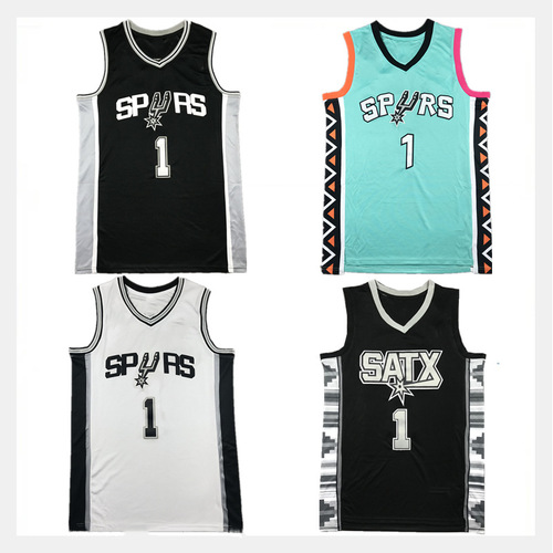 Summer cross-border jersey Spurs 1# Wenban Yama basketball uniform embroidered sports training men's and women's vests loose and healthy
