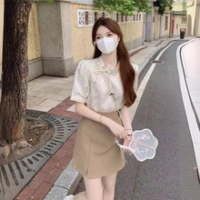 2024夏季茶系名媛减龄洋气小香风包臀裙+新中式国风上衣两件套装