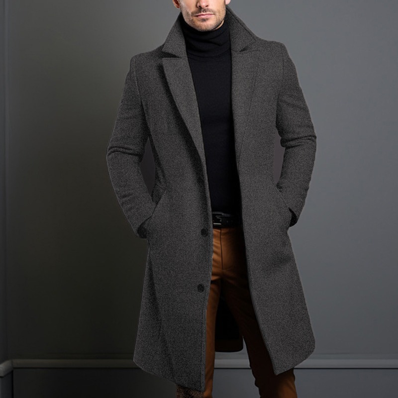 アマゾン貿易ウールコートメンズミドル丈無地秋冬ウールコート暖かい若者コートジャケット