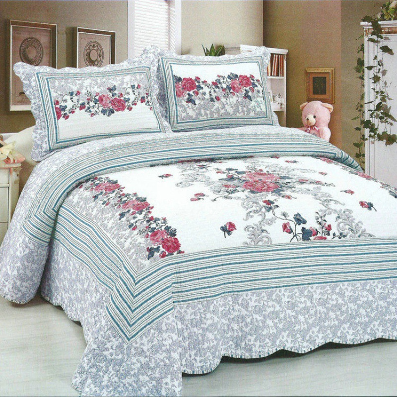 床盖四季通用全棉欧式夹棉加厚床单纯水绗缝被夏凉被空调被三件套
