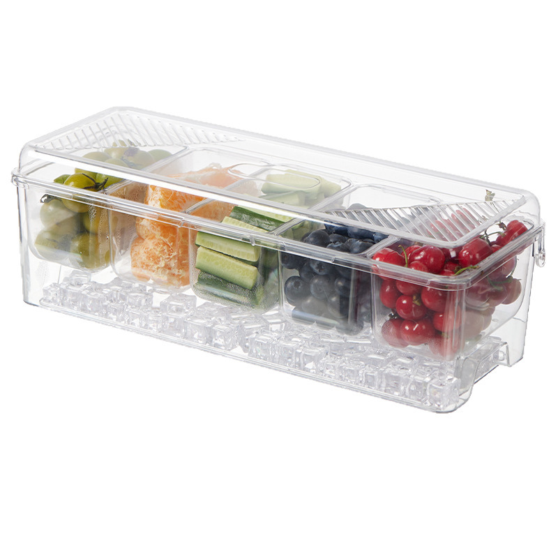 5区画サラダ収納ボックス 食品グレード アウトドアパーティー ピクニック用 分割アイスボックス 家庭用プラスチック冷蔵庫保存ボックス|undefined