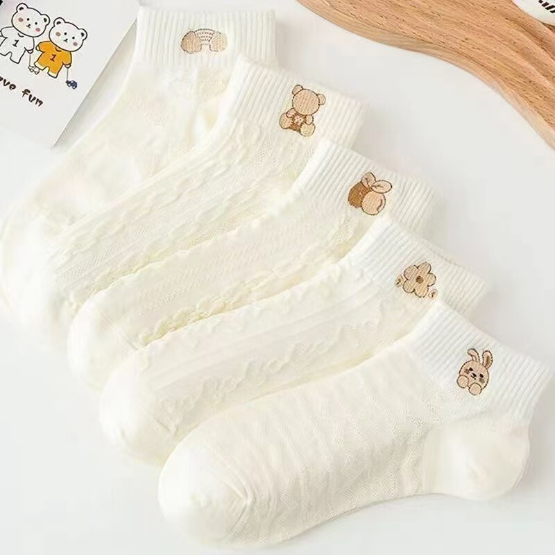 Women's Summer Mesh Breathable Short Socks, White Korean Style Low-Cut Sports College Versatile Socks