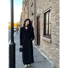 秋冬中长款过膝毛呢外套女高个子上档次新款加棉加厚呢子大衣