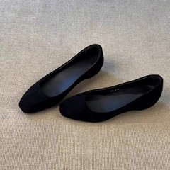 羊皮版~法式小众绒面方头女浅口单鞋低跟内增高通勤简约日常外穿
