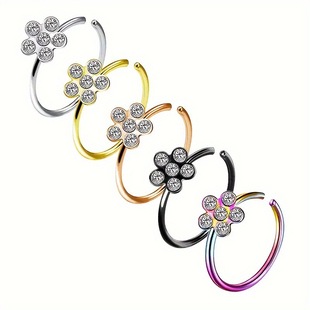 Cross-border stainless steel nose ring flower diamond zircon nose ring puncture jewelry combination suit Amazon