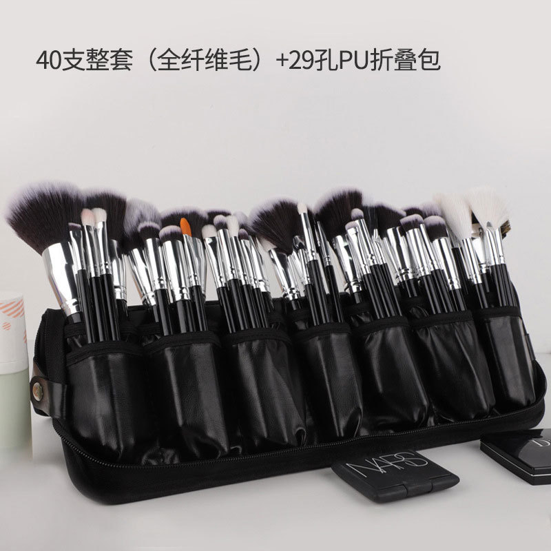 40 sets de cepillo de maquillaje negro y plateado cepillo de sombra de ojos de alta calidad cepillo de concelador cepillo de base cepillo de herramientas de maquillaje conjunto completo