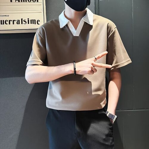 Summer fashion brand short-sleeved men's handsome contrasting color lapel T-shirt 2026 new half-sleeve casual Polo shirt