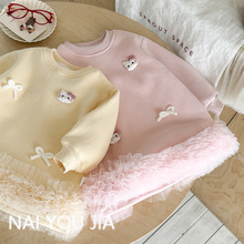 奶油连衣裙秋冬装洋气宝宝公主裙周岁礼服儿童裙子冬季加绒卫跨境