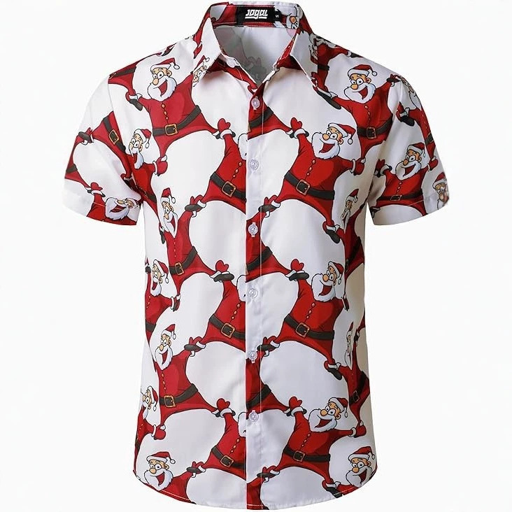 Cross-Border European and American Foreign Trade New Style Men's Large Size Loose 3D Printed Christmas Series Collared Shirt Source Factory