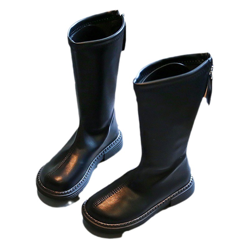 Girls' Long Leather Boots 2025 Autumn and Winter New Korean Style Fashion Knight Boots Fleece-Lined Children's Princess Warm High Boots