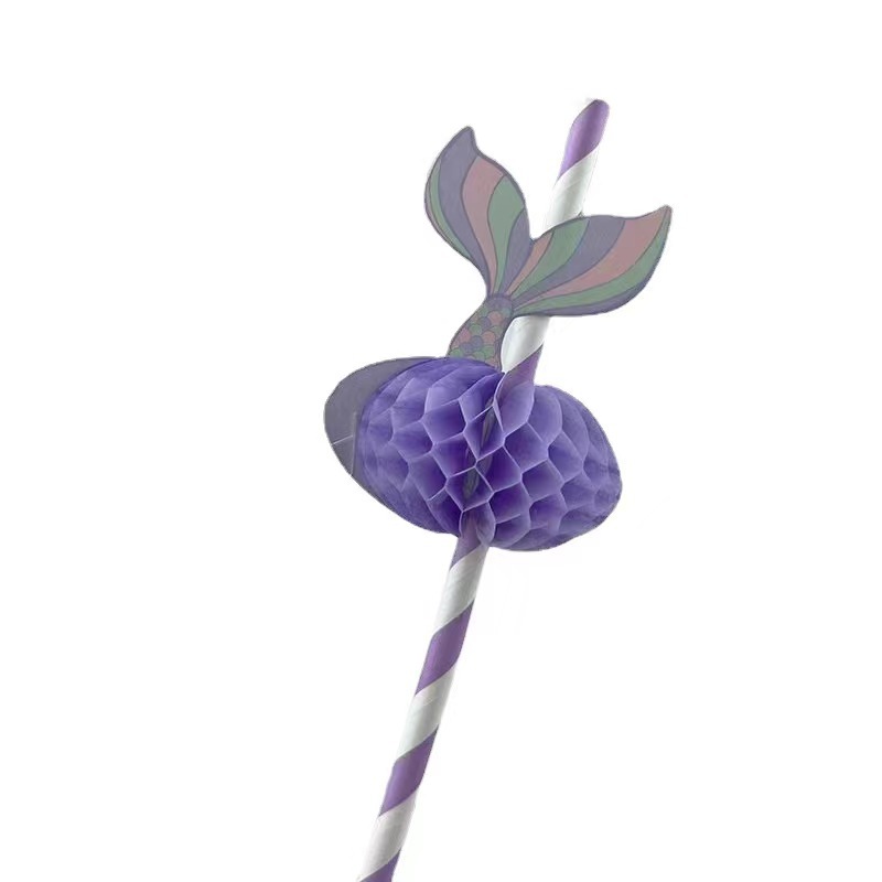 Transfronterizo desechable fiesta decoración paja tridimensional panal de pescado postre pastel bar bebida tubo recto paja de papel