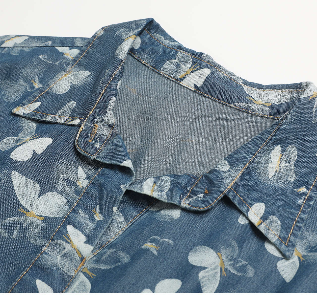 Đầm maxi nữ in họa tiết hoa bướm chất denim nhẹ thắt eo — Cao bồi xanh chi tiết 19