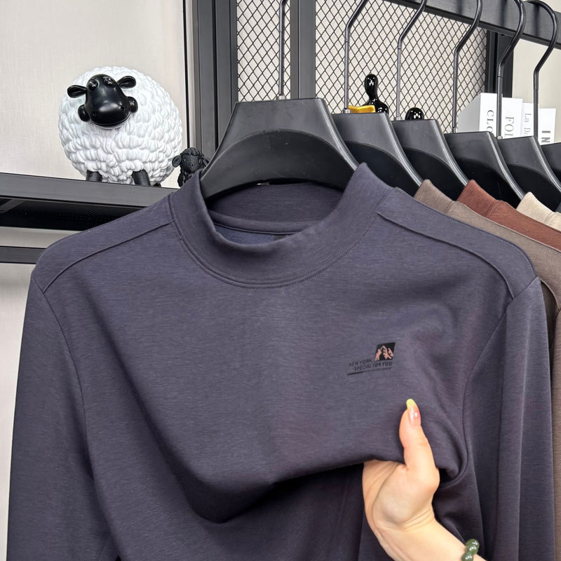 Hengyuan Xiang 2026 Autumn Men's High-Neck Undershirt with Wool Inclusions - New Style, Skin-Friendly, Elastic, Loose Fit, Warm