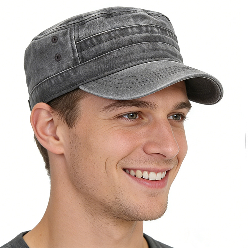 New Style Men's Washed Vintage Pure Cotton Solid Color Flat-Top Military Cap Outdoor Amazon Best-Selling Sunshade Baseball Cap