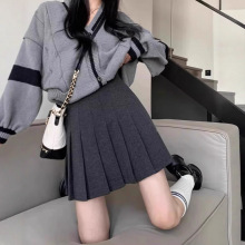 灰色毛呢百褶裙女秋冬新款大码胖mm高腰显瘦A字半身裙学院风短裙