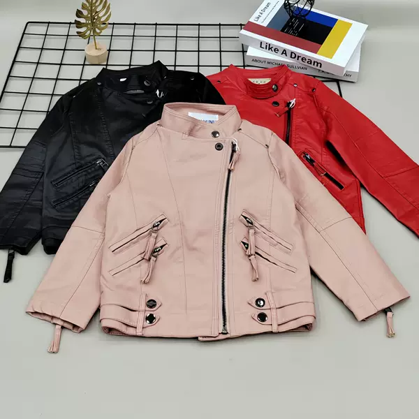 Neutral Children's Leather Jacket Outdoor Coat Performance Lapel Pu Leather Top Versatile Trendy Waterproof Spring and Autumn Korean Version Wholesale