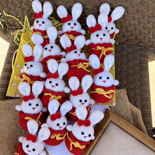  New Crocheted Rabbit Purse Bag Lucky Rabbit Bag Pendant Keychain Car Hanging Cute Cartoon Zodiac Doll