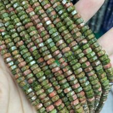 天然花绿石 3*6mm 切角六边形隔片车轮珠散珠串珠diy饰品配件批发
