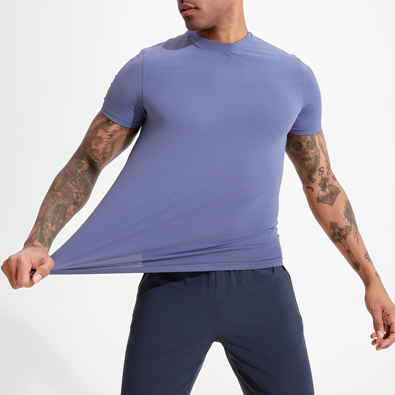 通気性が薄い屋外徒歩フィットネス速乾衣男氷糸トレーニング運動tシャツ弾力半袖ネット赤版|undefined