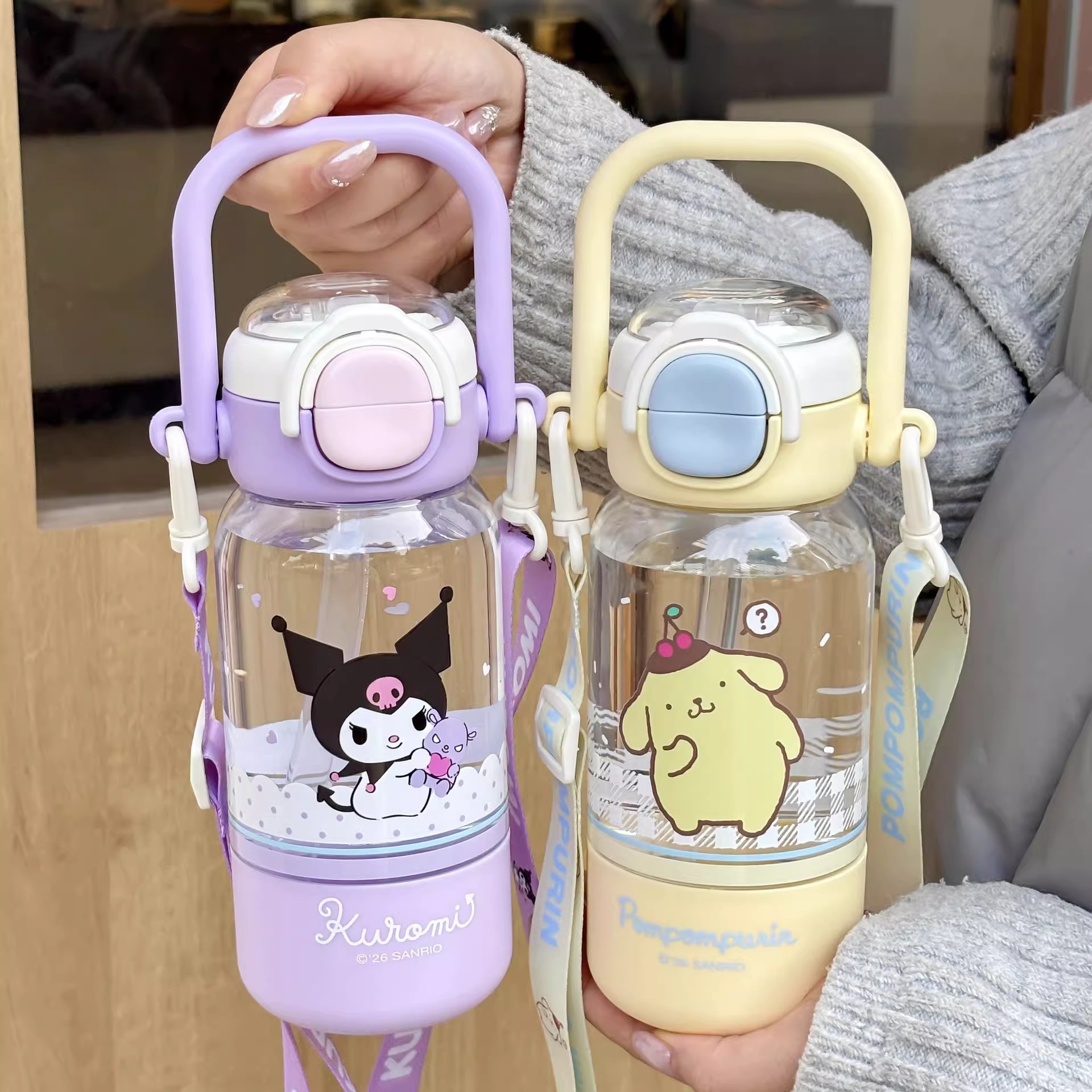 Sanrio familia de alto valor de caricatura encantadora taza Tritan estudiantes niños portátiles doble taza de agua de paja para mujeres