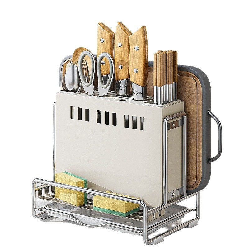 Estante de almacenamiento de herramientas multifuncionales de cocina con tablero de corte vertical de palillos y tablero de corte para cuchillo de verduras doméstico