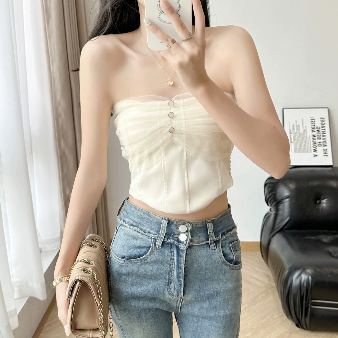 Sexy fitted top with cups, bra top, french style