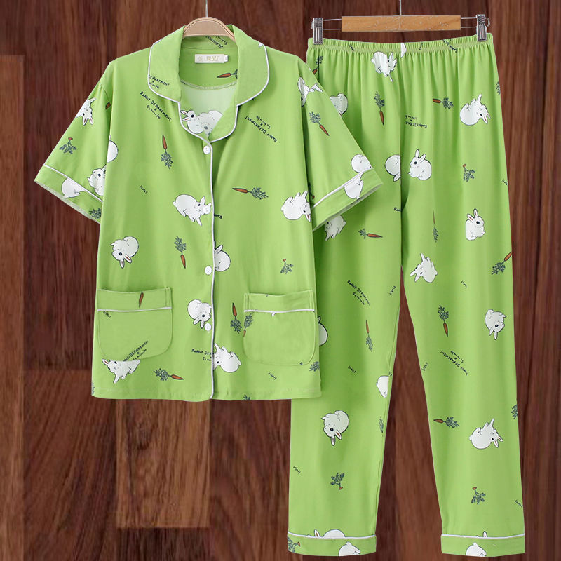 100% algodón más el tamaño de los pijamas de las mujeres Primavera, Otoño e Invierno manga larga suelta de mediana edad y joven confinamiento desgaste del hogar traje de verano