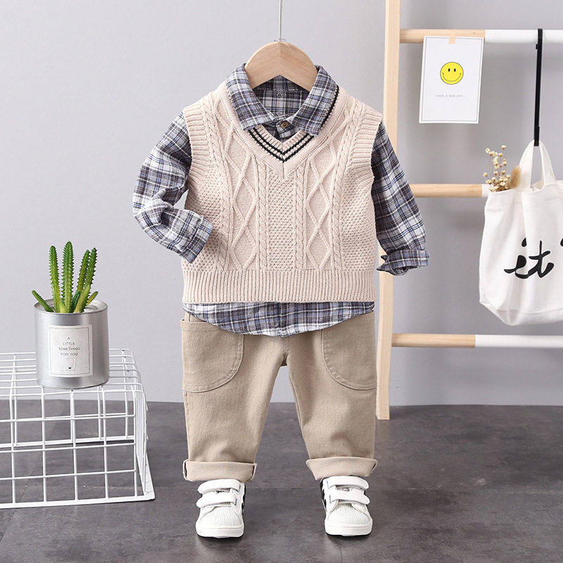 男の子セーターベスト3点セット韓国版春秋新作ハンサムベビー男の子春服韓国版子供スーツ卸売|undefined
