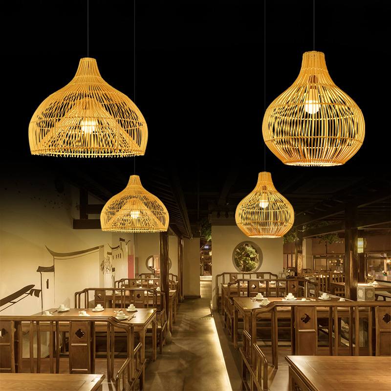 Lámparas de bambú de estilo japonés de viento silencioso artesanal de vidano lámparas de tejido Zen vidano sala de té retro lámpara de restaurante residencial