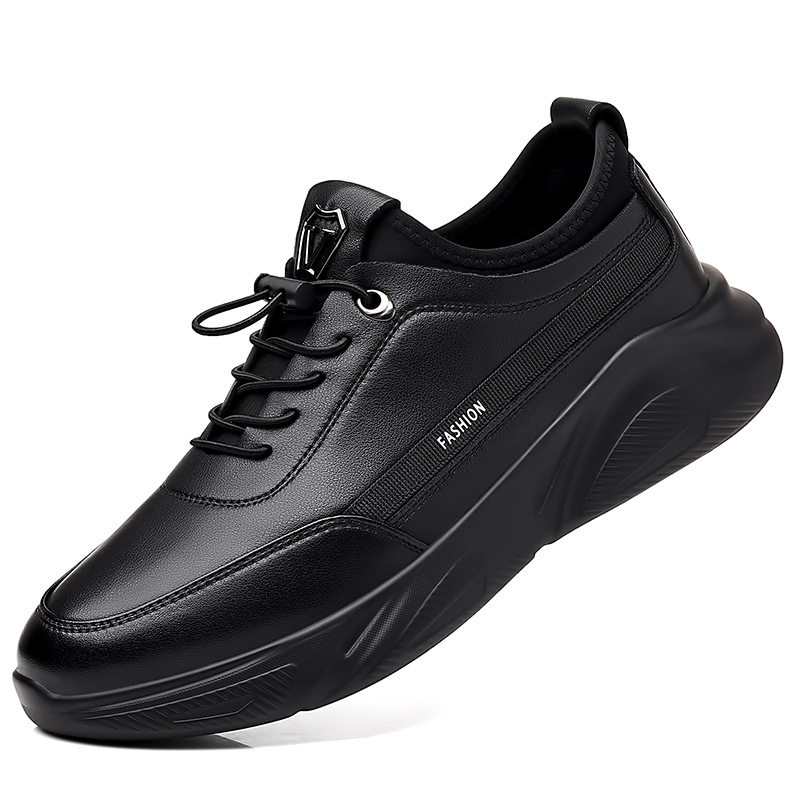 Giày nam sneaker da thật cổ thấp đế bệt thoáng khí chống trượt dễ phối đồ — Màu đen 19682, Bông đen 19682-2