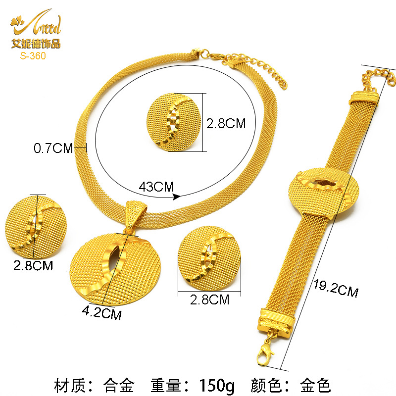 24K chapado en oro Dubai collar pendientes anillo pulsera traje indio joyería nupcial conjunto de joyas al por mayor