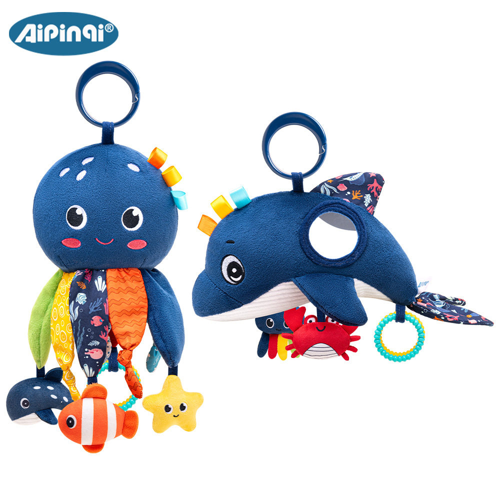 Aipinqi nuevo coche multifuncional para bebés colgando colgantes de animales marinos campana cama juguetes de peluche en stock
