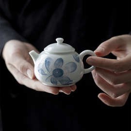 有田烧手绘莲瓣茶壶釉下彩中式泡茶壶带过滤单壶功夫茶具