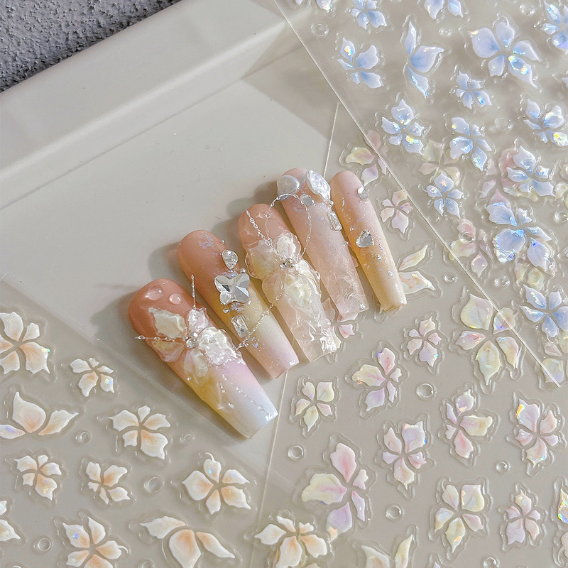 Embossed Three-Dimensional Lily Five-Petal Flower Nail Art Sticker Dreamy Colorful Devil Flower Jelly Shell Light Nail Sticker