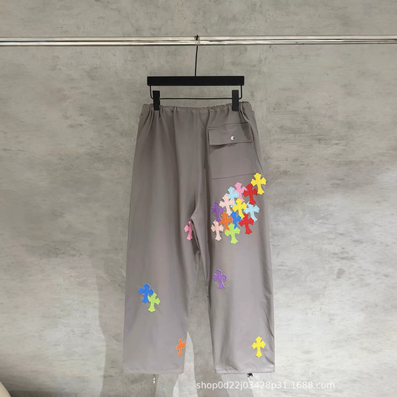 High-End Version of Ch Brand 26Ss Colorful Cross Leather Label Heavyweight New Edition Parachute Pants, Casual Loose Fit, Unisex