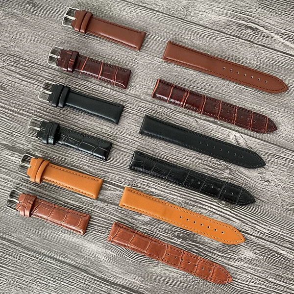 Strap Men's and Women's High-grade Bamboo Pattern Watch Strap Leather Strap Leather Strap Bracelet Watch Chain Watch Belt Strap