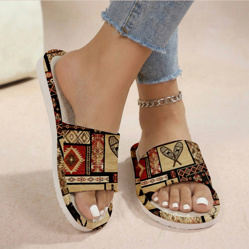 Cross-Border New Style Simple Bohemian Style Women's Linen Slippers for Guesthouses and Hotels with Comfortable Linen Foam Soles