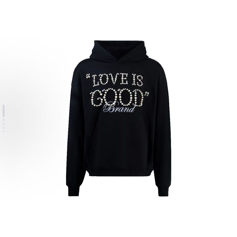Lao Bai's same style GOODBRAND LOVE IS GOOD pearl beaded letter sweatshirt, heavyweight unisex hoodie Lao Bai's same style GOODBRAND LOVE IS GOOD pearl beaded letter sweatshirt, heavyweight unisex hoodie