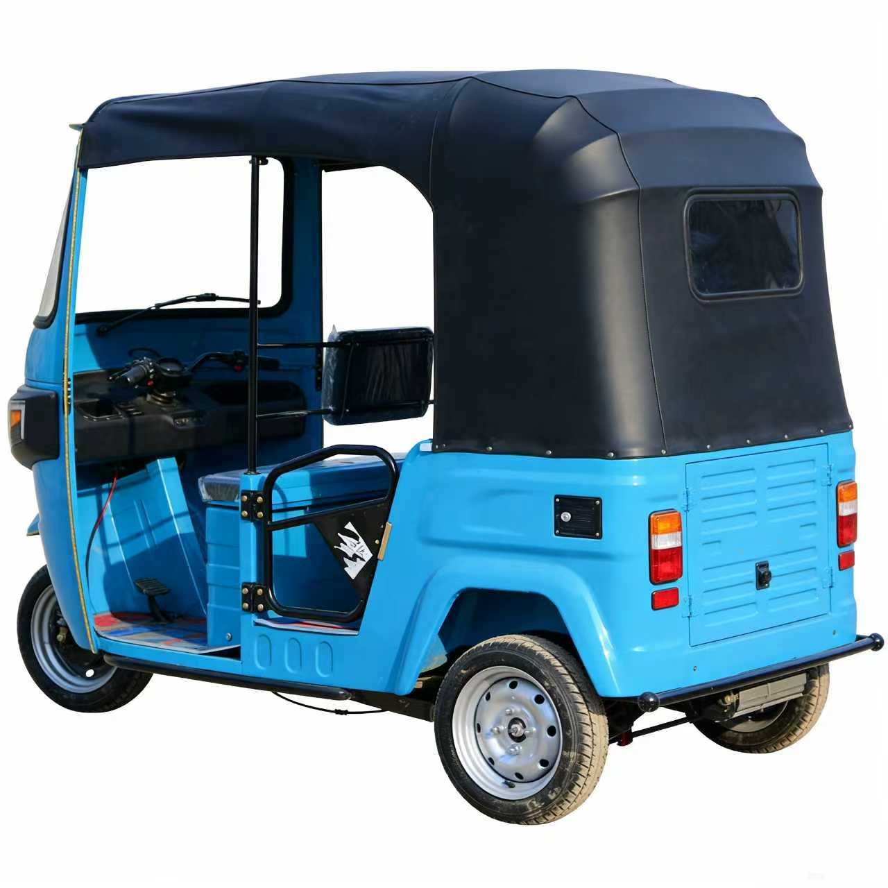 Tuk-tuk, a fuel-powered passenger tricycle, is exclusively for export and features a rainproof enclosed cabin for passenger transportation