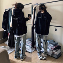 复古高街加绒连帽卫衣女秋冬2025新款宽松慵懒风潮牌外套oversize