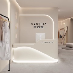 店铺小型服装店前台接待台女装店奶油风烤漆吧台美容院收银台