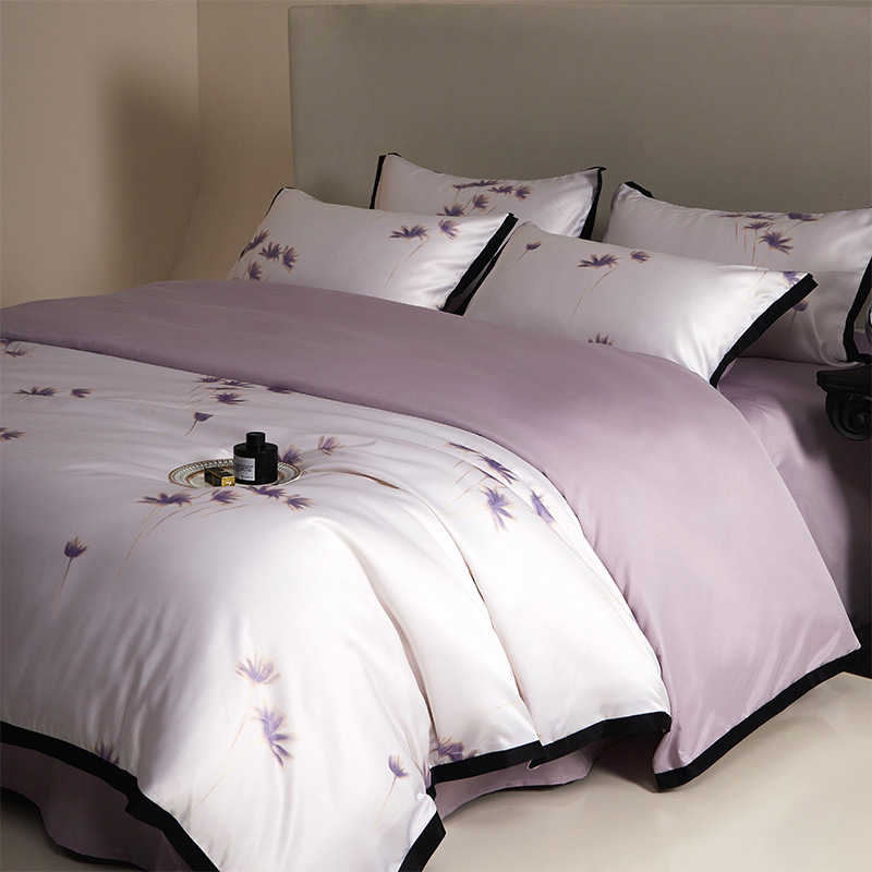 Juego de seda de hielo de cuatro piezas de verano sedoso desnudo edredón ligero de lujo de alta calidad ropa de cama lavada juego de tres piezas de cama