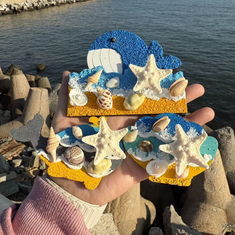 Starfish Shell Rotatable Refrigerator Magnet Travel Souvenir Natural Conch Crafts Texture Painting Cultural and Creative Products
