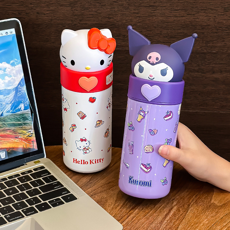 Sanrio Koolomi Melaty Taza de agua aislante para niños para niñas, encantadora para estudiantes de primaria, olla especial para niñas para la escuela