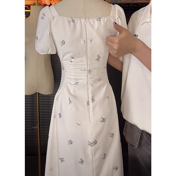 Senzi European goods summer French high-end feeling socialite temperament design feeling thin light mature royal sister style white dress